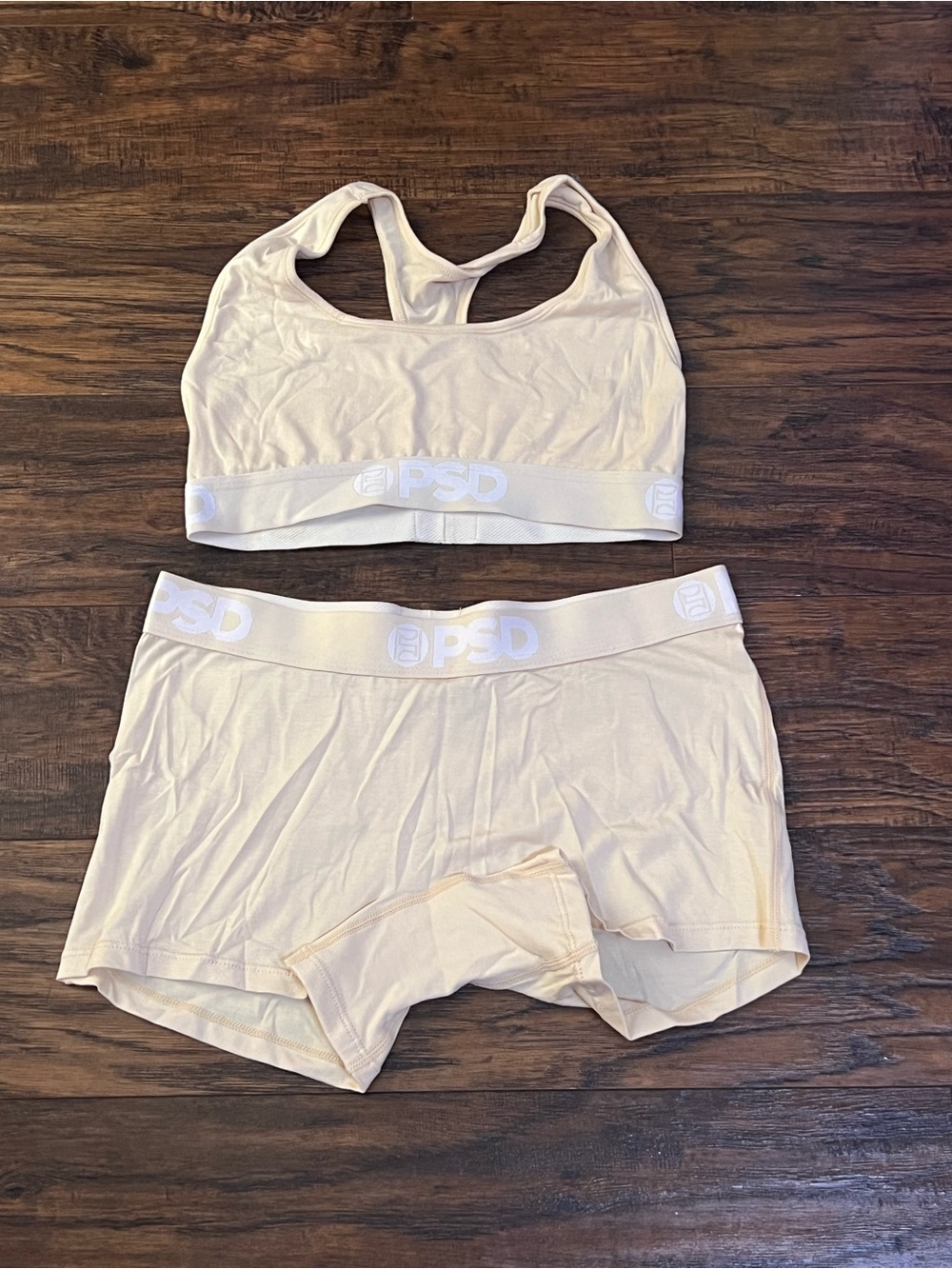 PSD Light Cream Racerback Sports Bra & Boxer Brief Set